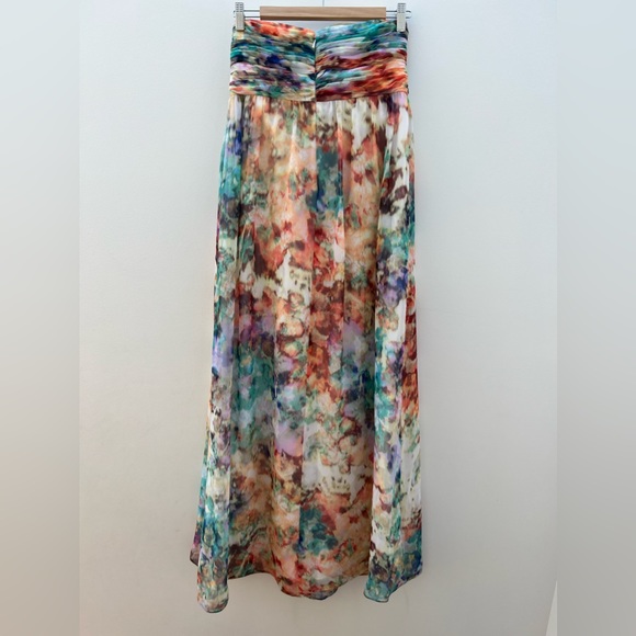 Aidan Maddox Strapless Sweetheart Pleated Watercolor Chiffon Dress Gown Formal 8 - Picture 10 of 16